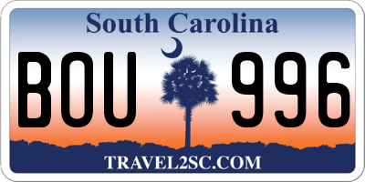 SC license plate BOU996