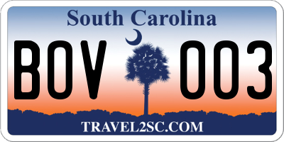 SC license plate BOV003