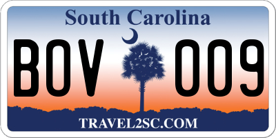 SC license plate BOV009