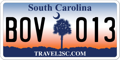 SC license plate BOV013