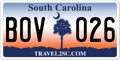 SC license plate BOV026
