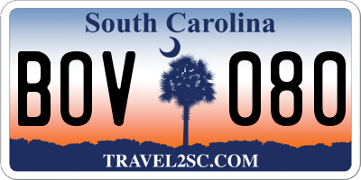 SC license plate BOV080
