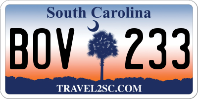 SC license plate BOV233