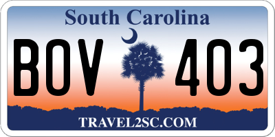 SC license plate BOV403