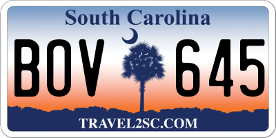 SC license plate BOV645