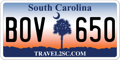 SC license plate BOV650