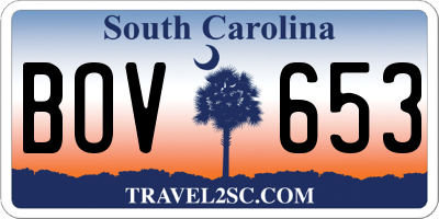 SC license plate BOV653