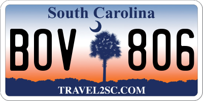 SC license plate BOV806