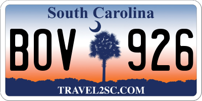 SC license plate BOV926
