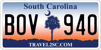 SC license plate BOV940