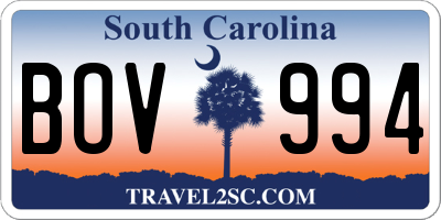 SC license plate BOV994