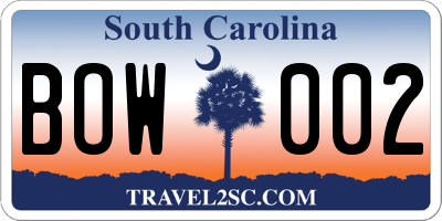 SC license plate BOW002