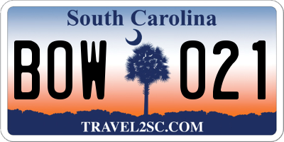 SC license plate BOW021