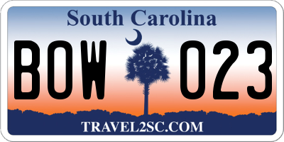SC license plate BOW023
