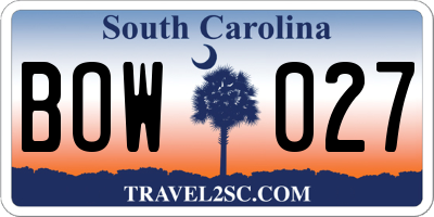SC license plate BOW027