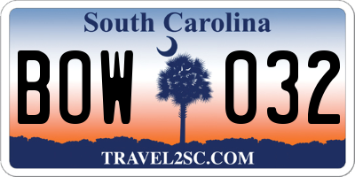 SC license plate BOW032
