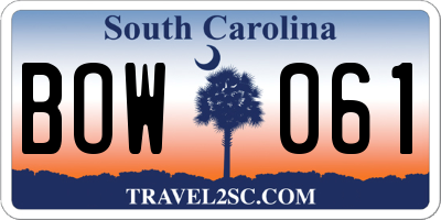 SC license plate BOW061