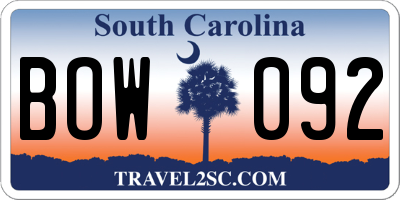 SC license plate BOW092