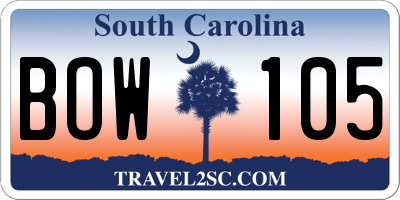 SC license plate BOW105
