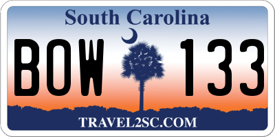 SC license plate BOW133