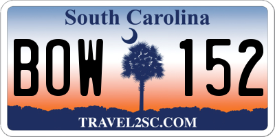 SC license plate BOW152