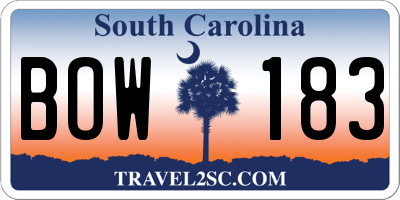 SC license plate BOW183