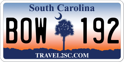 SC license plate BOW192