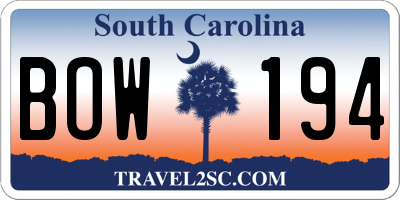 SC license plate BOW194