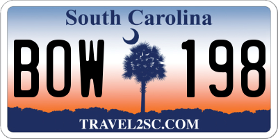 SC license plate BOW198