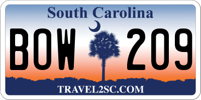 SC license plate BOW209