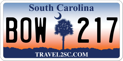 SC license plate BOW217