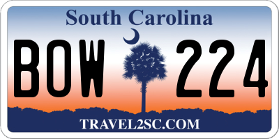 SC license plate BOW224