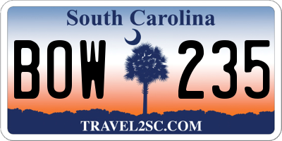 SC license plate BOW235