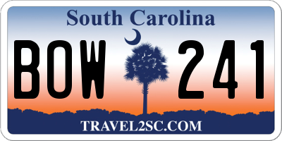 SC license plate BOW241