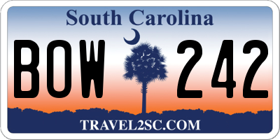 SC license plate BOW242