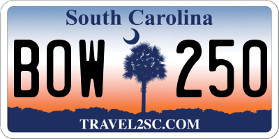 SC license plate BOW250