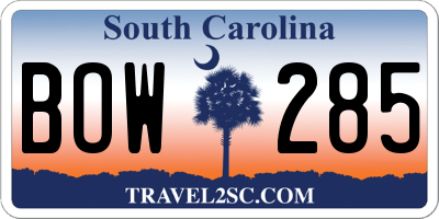 SC license plate BOW285