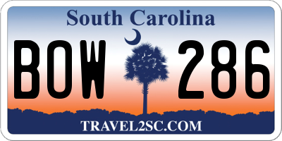 SC license plate BOW286