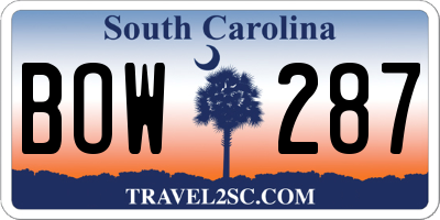 SC license plate BOW287