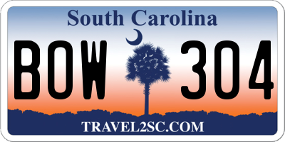 SC license plate BOW304