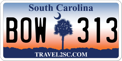 SC license plate BOW313