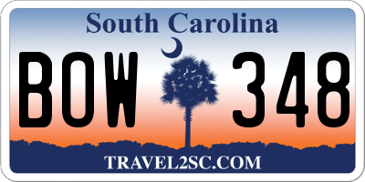 SC license plate BOW348