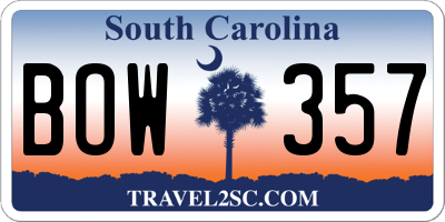 SC license plate BOW357