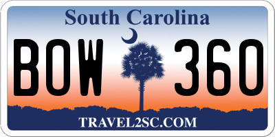 SC license plate BOW360