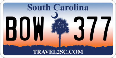 SC license plate BOW377