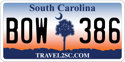 SC license plate BOW386