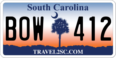 SC license plate BOW412