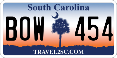 SC license plate BOW454