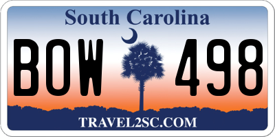 SC license plate BOW498