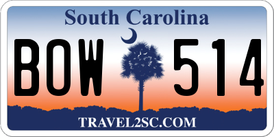 SC license plate BOW514